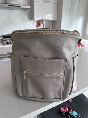 Fawn Design Gray Backpack Tote with Gold Hardware